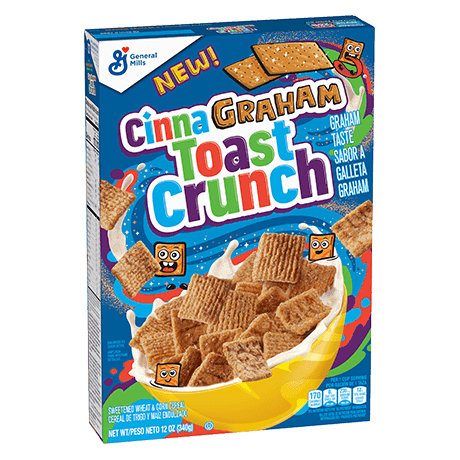 CinnaGraham Toast Crunch Cereal, front of product.