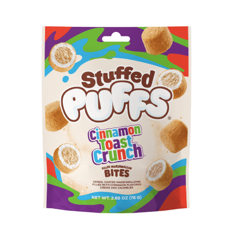 Stuffed Puffs Big Bites® Cinnamon Toast Crunch™ Filled Marshmallows, frente del paquete