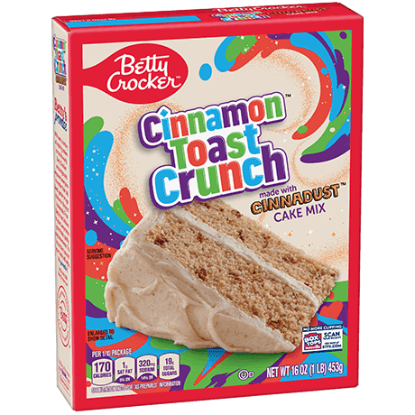 Betty Crocker Cinnamon Toast Crunch Cinnadust Cake Mix, front of product.