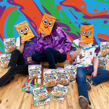Instagram post featuring kids with Cinnamojis masks amongst Cinnamon Toast Crunch Cereal boxes. - Link to social post